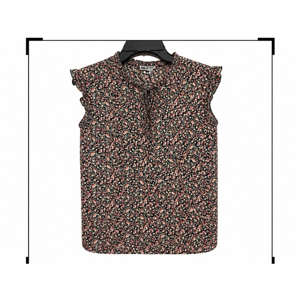 Steve Madden Cotton Blouse Womens XXL Multicolor Ruffle Tie Floral Sleeveless